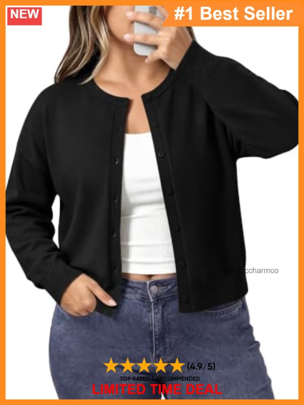 Plus Size Cropped Cardigan Lightweight Knit Button Front Sweater